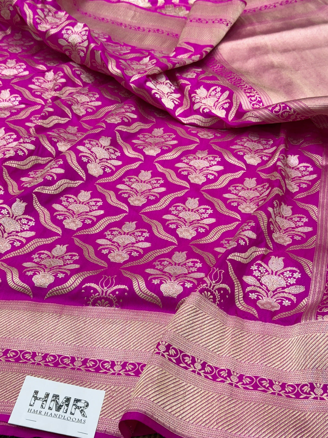 Rani Pink Handwoven Pure Banarasi Silk Saree