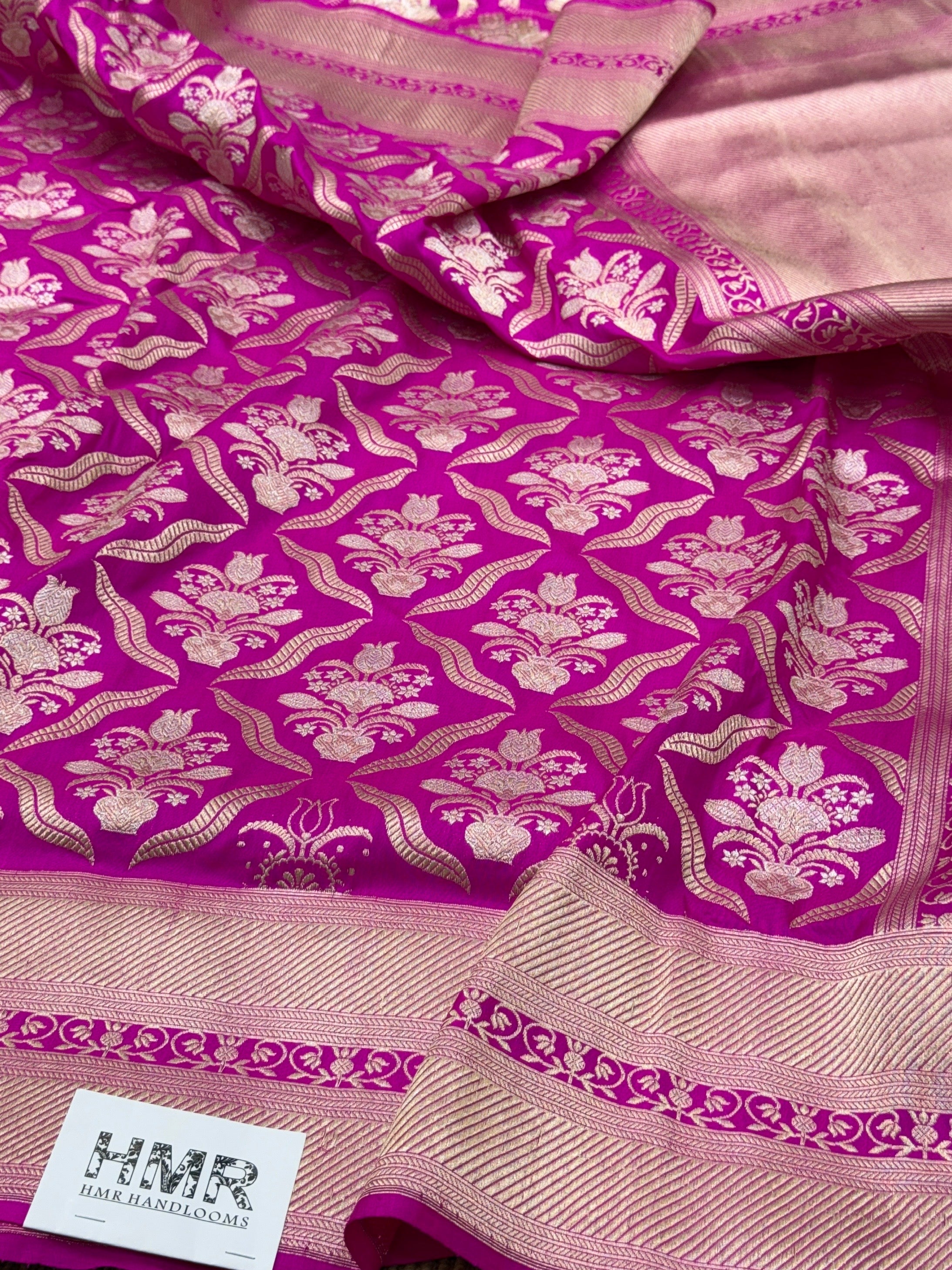 Rani Pink Handwoven Pure Banarasi Silk Saree