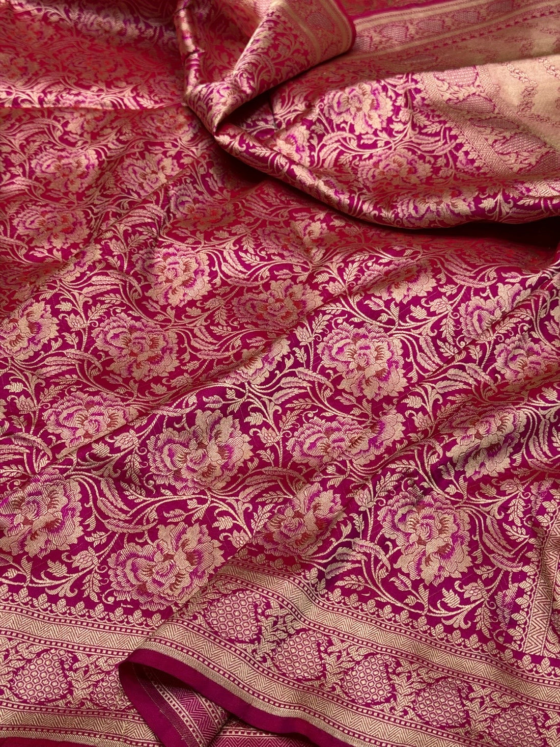 Rani Pink Banarasi Minakari Pure Silk Brocade Saree – Katan Silk with Intricate Minakari &amp; Rich Brocade Weave