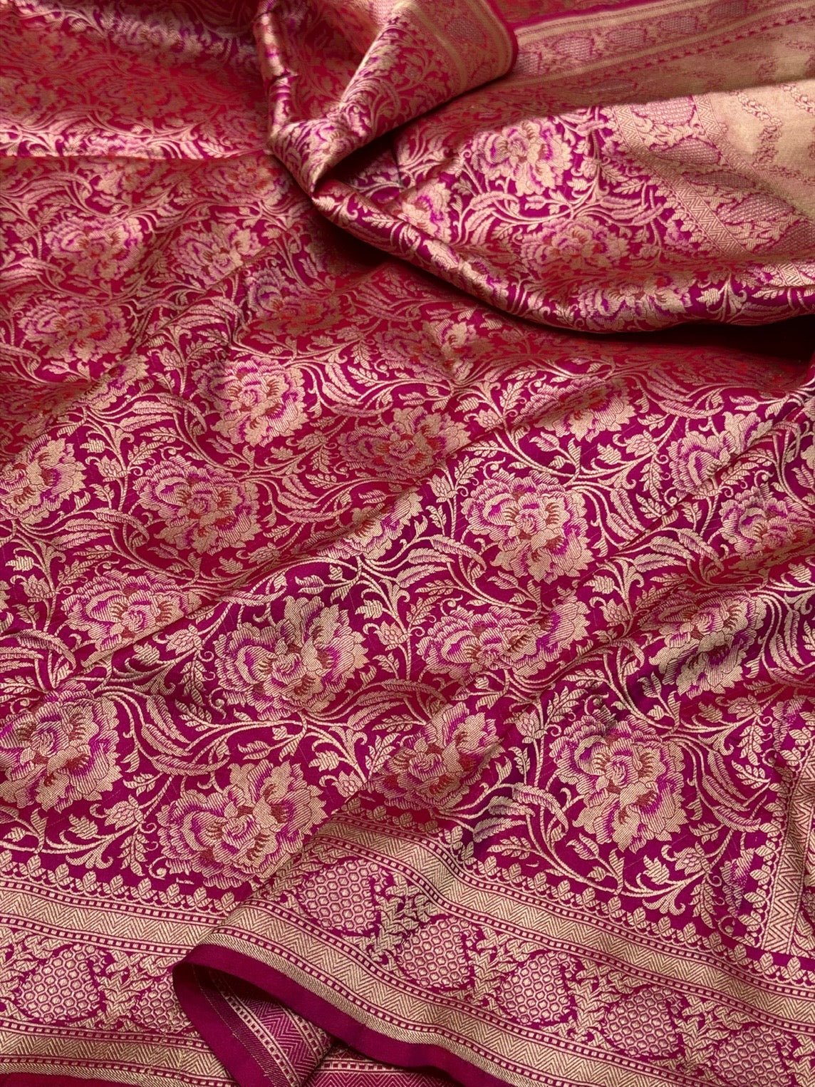 Rani Pink Banarasi Minakari Pure Silk Brocade Saree – Katan Silk with Intricate Minakari &amp; Rich Brocade Weave