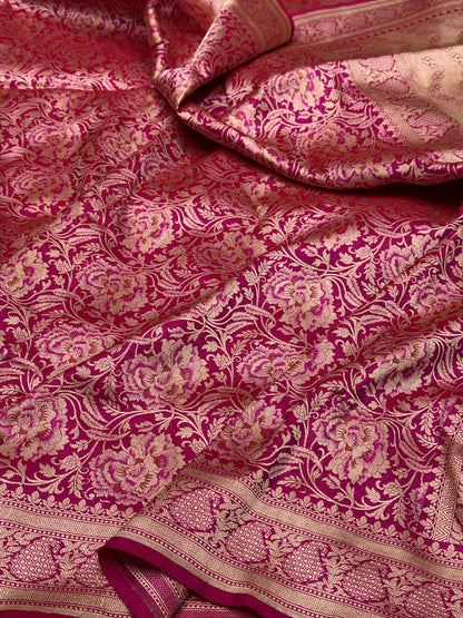 Rani Pink Banarasi Minakari Pure Silk Brocade Saree – Katan Silk with Intricate Minakari &amp; Rich Brocade Weave