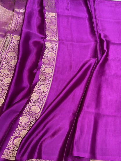 Majenta Pink Handwoven Pure Mashru Banarasi Satin Silk Saree – Kadwa Weave | Authentic Banaras Handloom