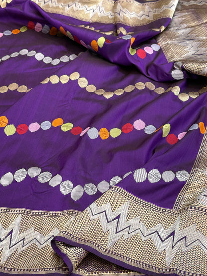 Purple Handwoven Pure Banarasi Silk Saree