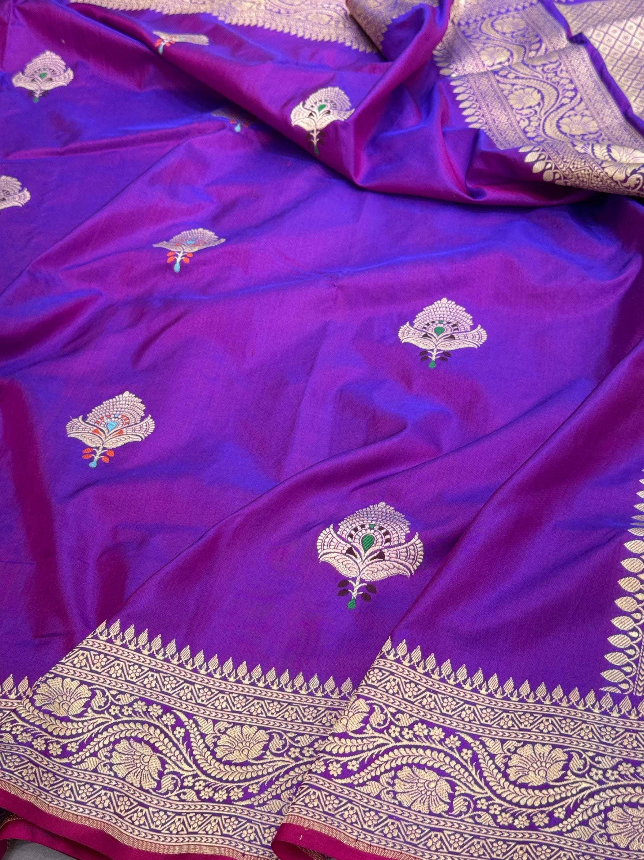 Purple Handwoven Pure Banarasi Silk Saree