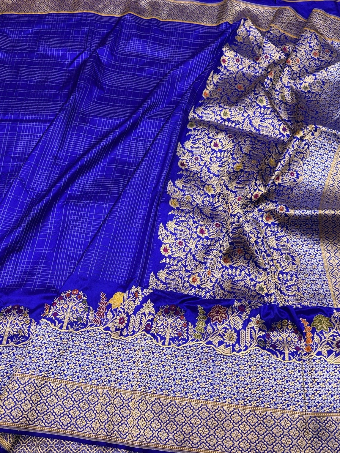 Royal Blue Handwoven Pure Banarasi Silk Saree – Kadwa Weave, Pure Katan-Mulberry Silk
