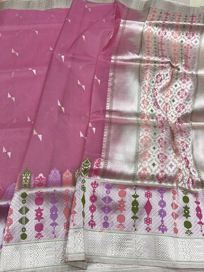 Gajiri Pink Handwoven Pure Organza Silk Saree