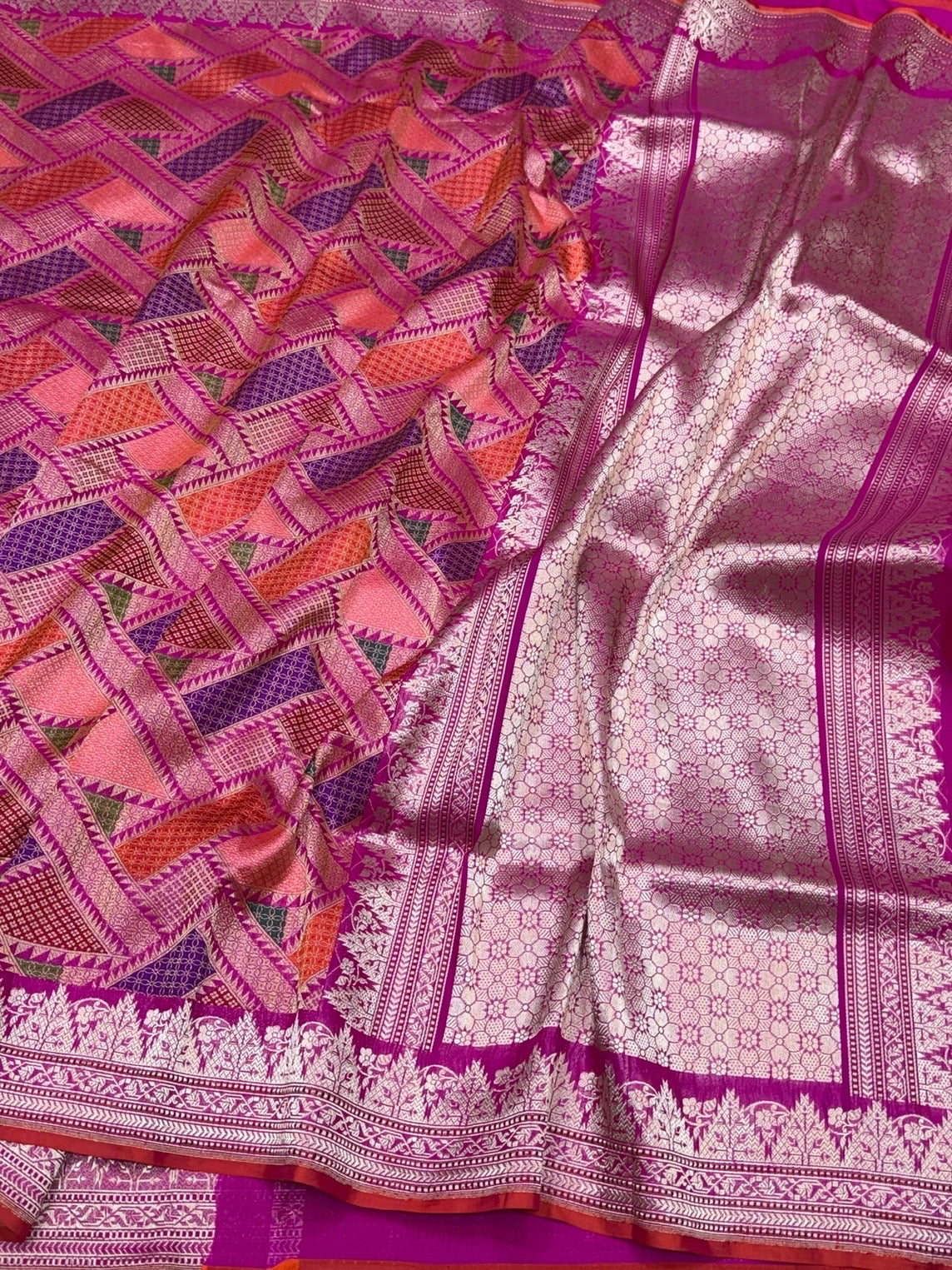Rani Pink Handwoven Pure Banarasi Kimkhab Silk Brocade Saree