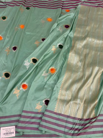 Pista Green Handwoven Pure Banarasi Katan Silk Saree