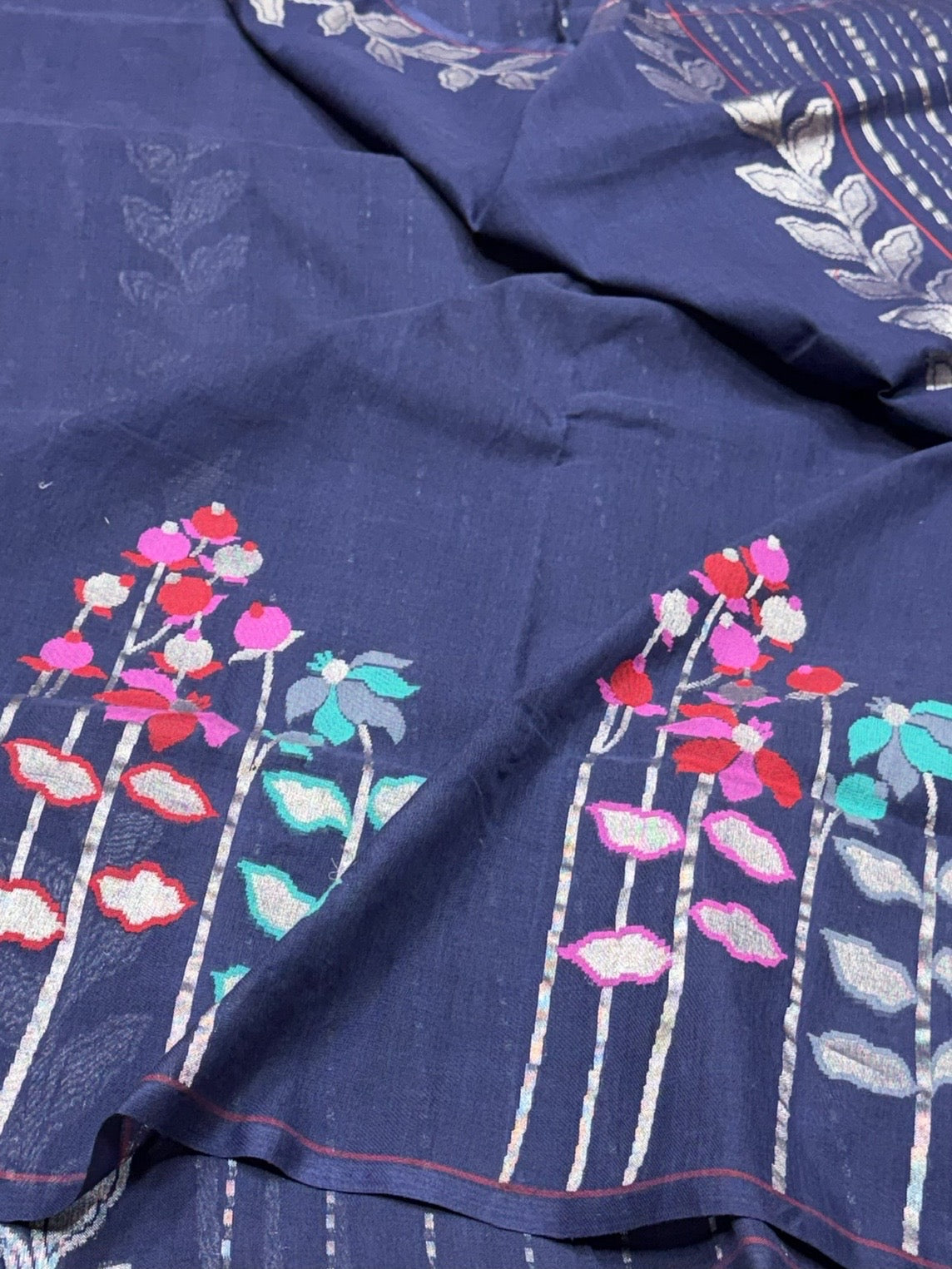 Navy Blue Handwoven Banarasi Pure Cotton Saree