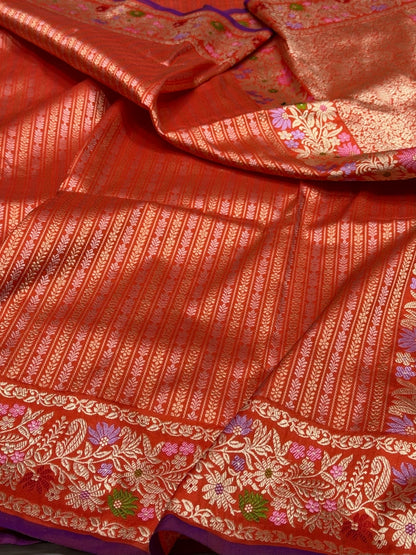 Orange Handwoven Banarasi Katan Silk Saree