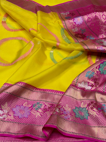 Yellow Handwoven Pure Organza Silk Saree