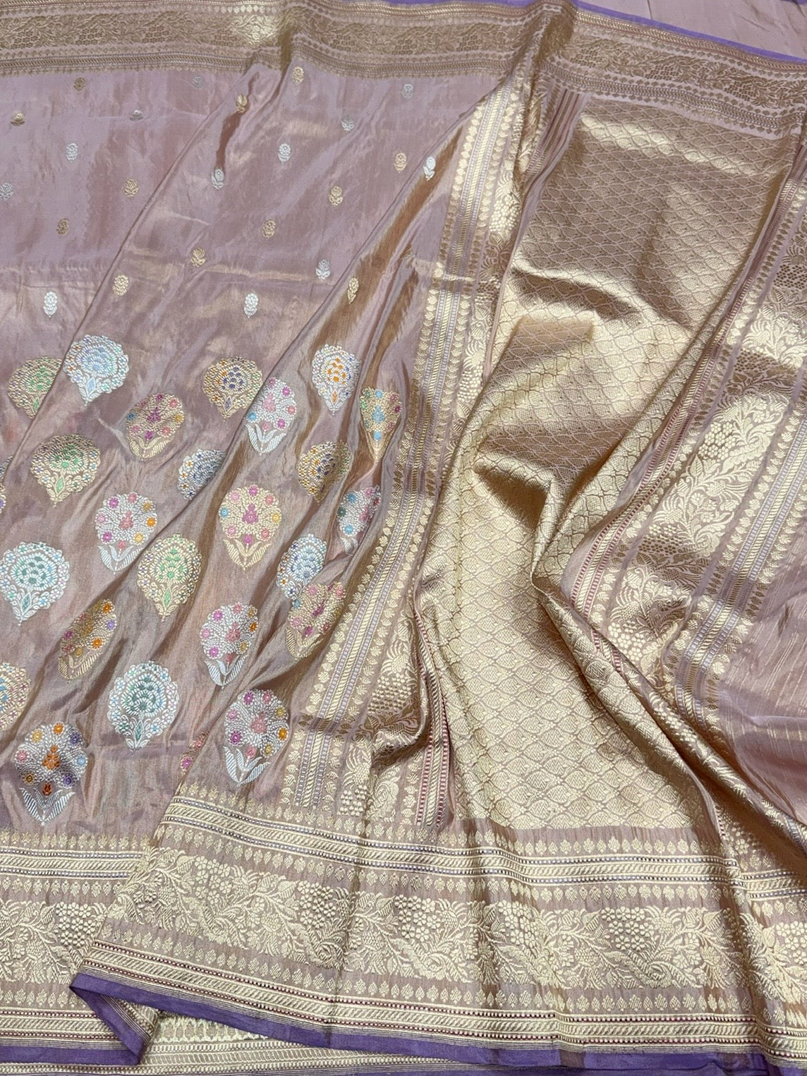 Rose Gold Handwoven Pure Banarasi Tissue Silk Saree