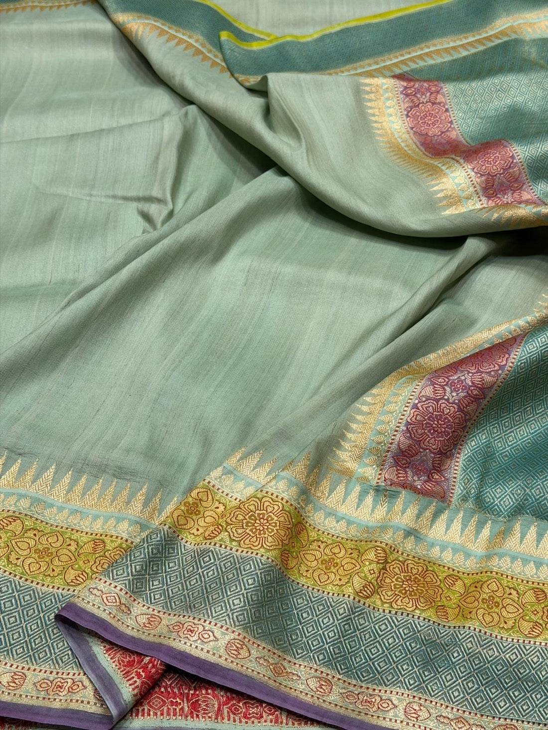Pista Green Handwoven Pure Tussar Georgette Saree