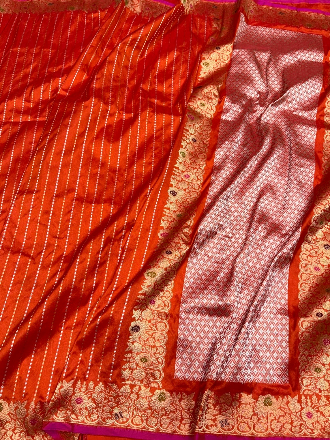 Orange Handwoven Pure Banarasi Silk Saree