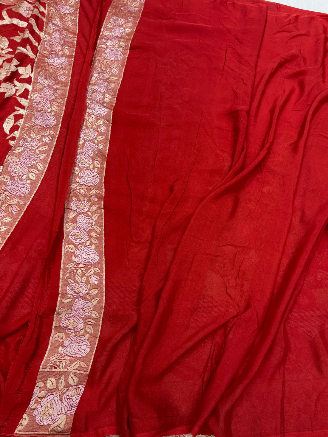 Red Pure Banarasi Chiffon Georgette Saree