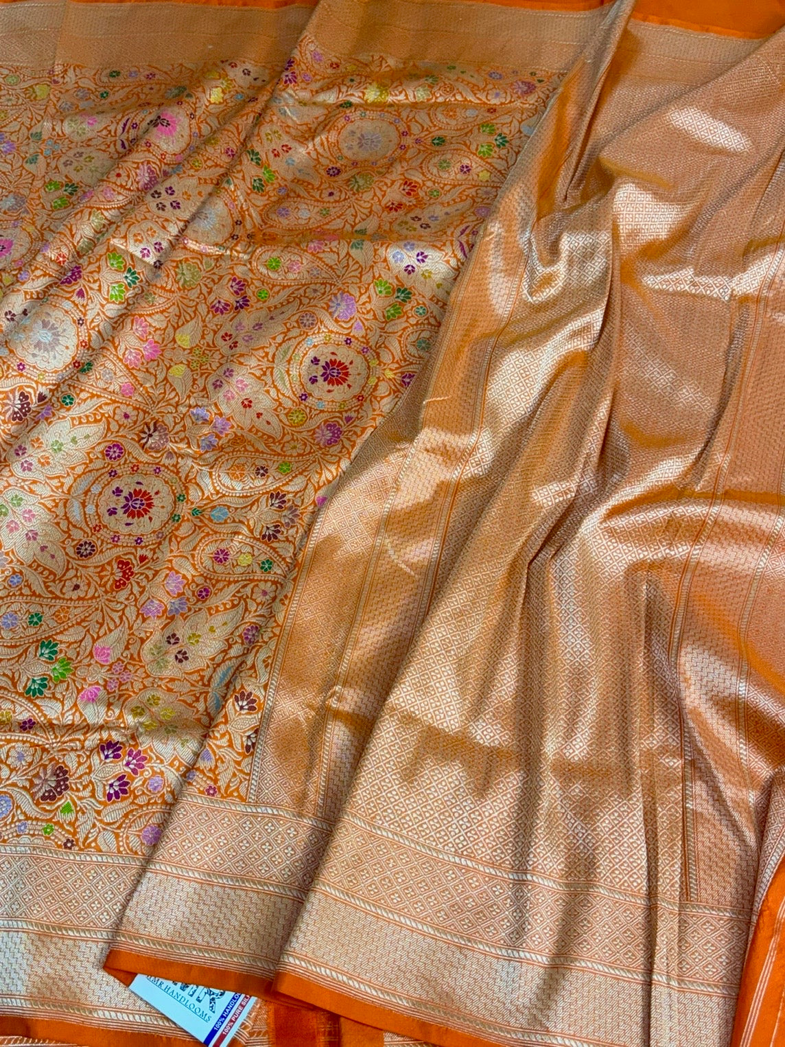 Orange Handwoven Kimkhab Pure Banarasi Silk Brocade Saree
