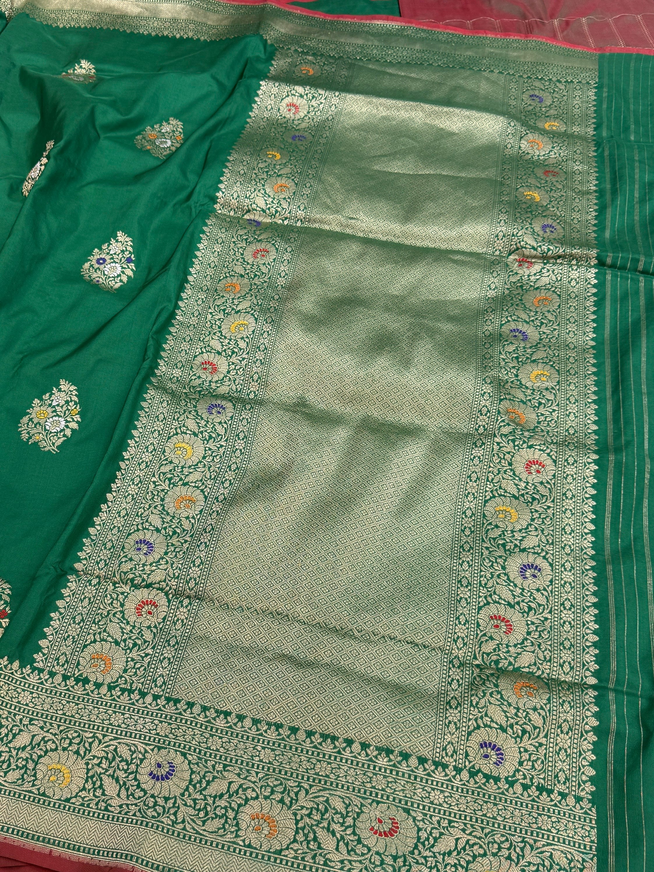 Bottle Green Handwoven Pure Banarasi Silk Saree