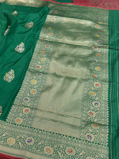 Bottle Green Handwoven Pure Banarasi Silk Saree