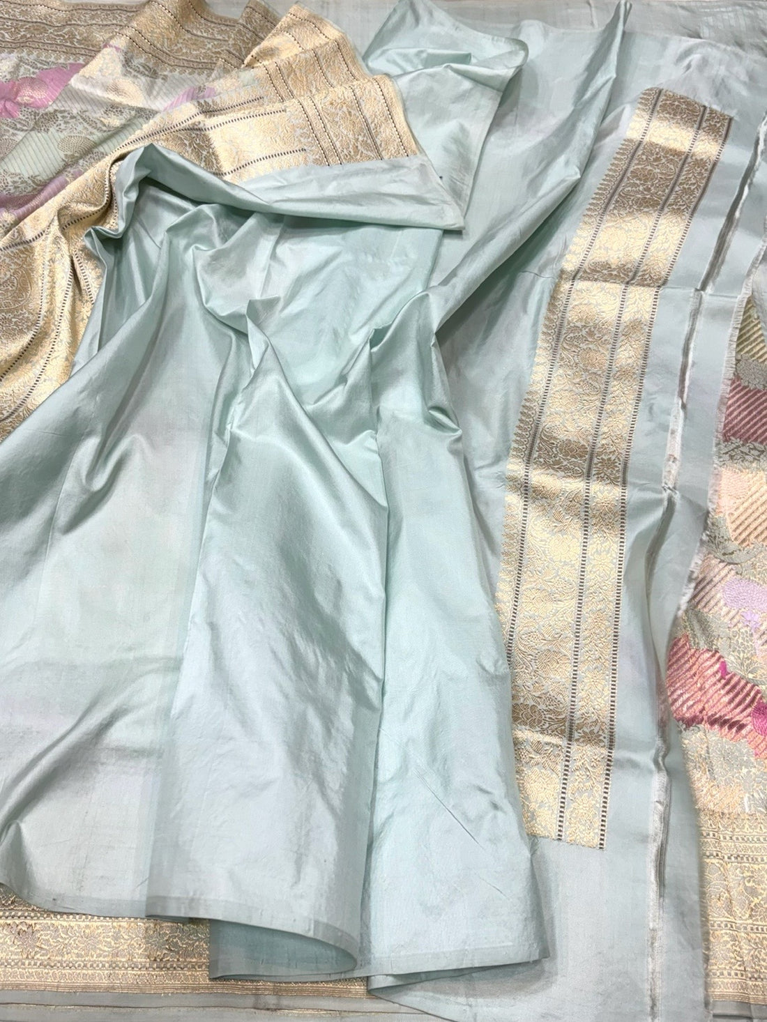 Powder Blue Handwoven Pure Banarasi Rangkaat Silk Saree