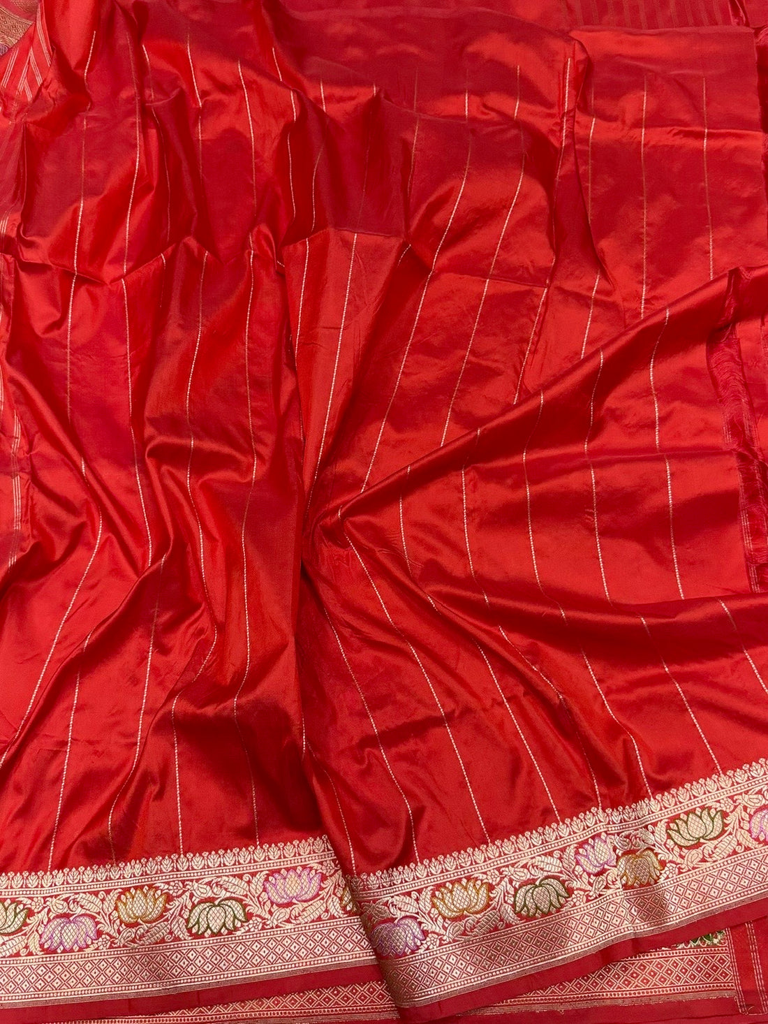 Red Handwoven Pure Banarasi Silk Saree in Kadwa Weave | Authentic Katan Mulberry Silk