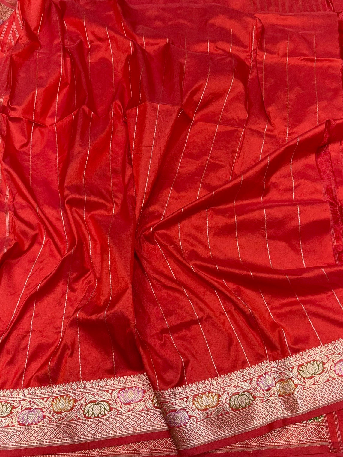 Red Handwoven Pure Banarasi Silk Saree in Kadwa Weave | Authentic Katan Mulberry Silk