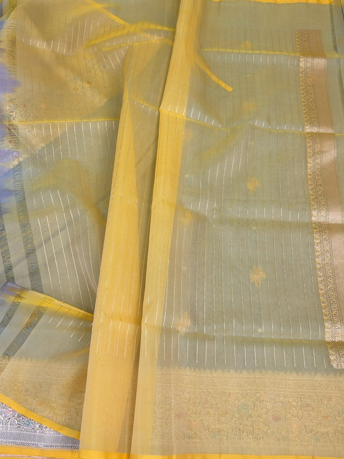 Bluish Grey Handwoven Pure Organza Silk Saree