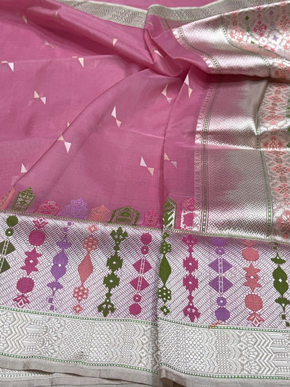 Gajiri Pink Handwoven Pure Organza Silk Saree