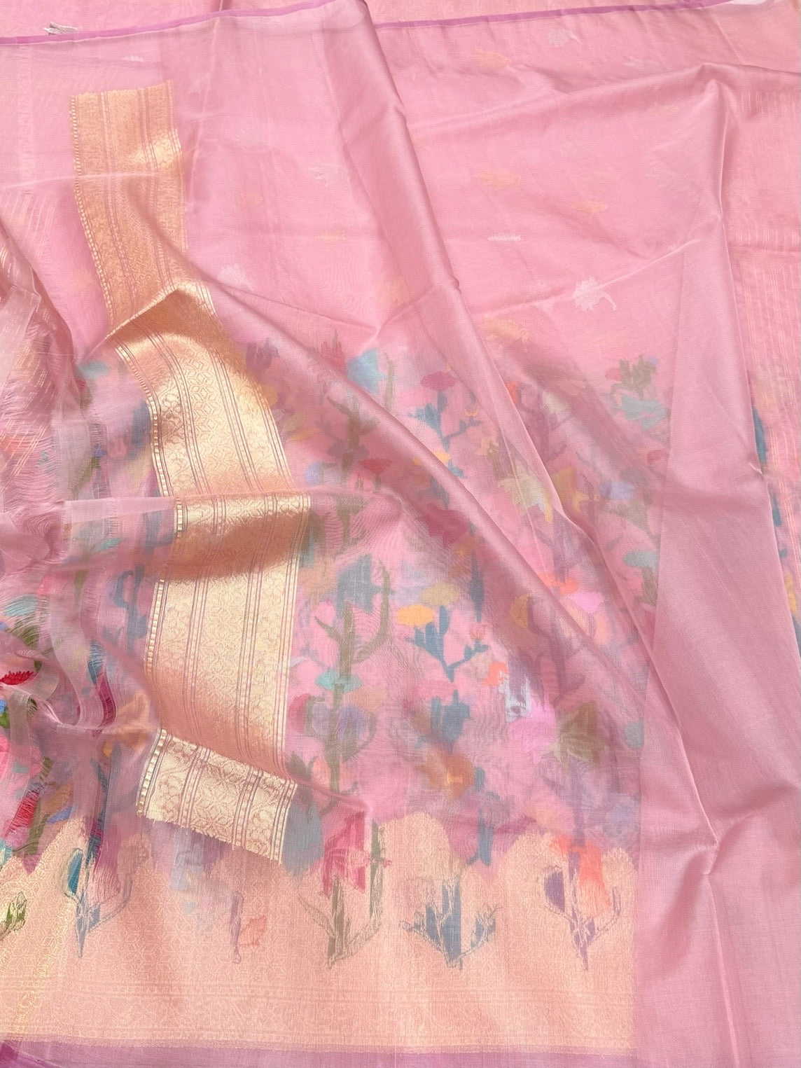 Peach Handwoven Pure Banarasi Organza Silk Saree