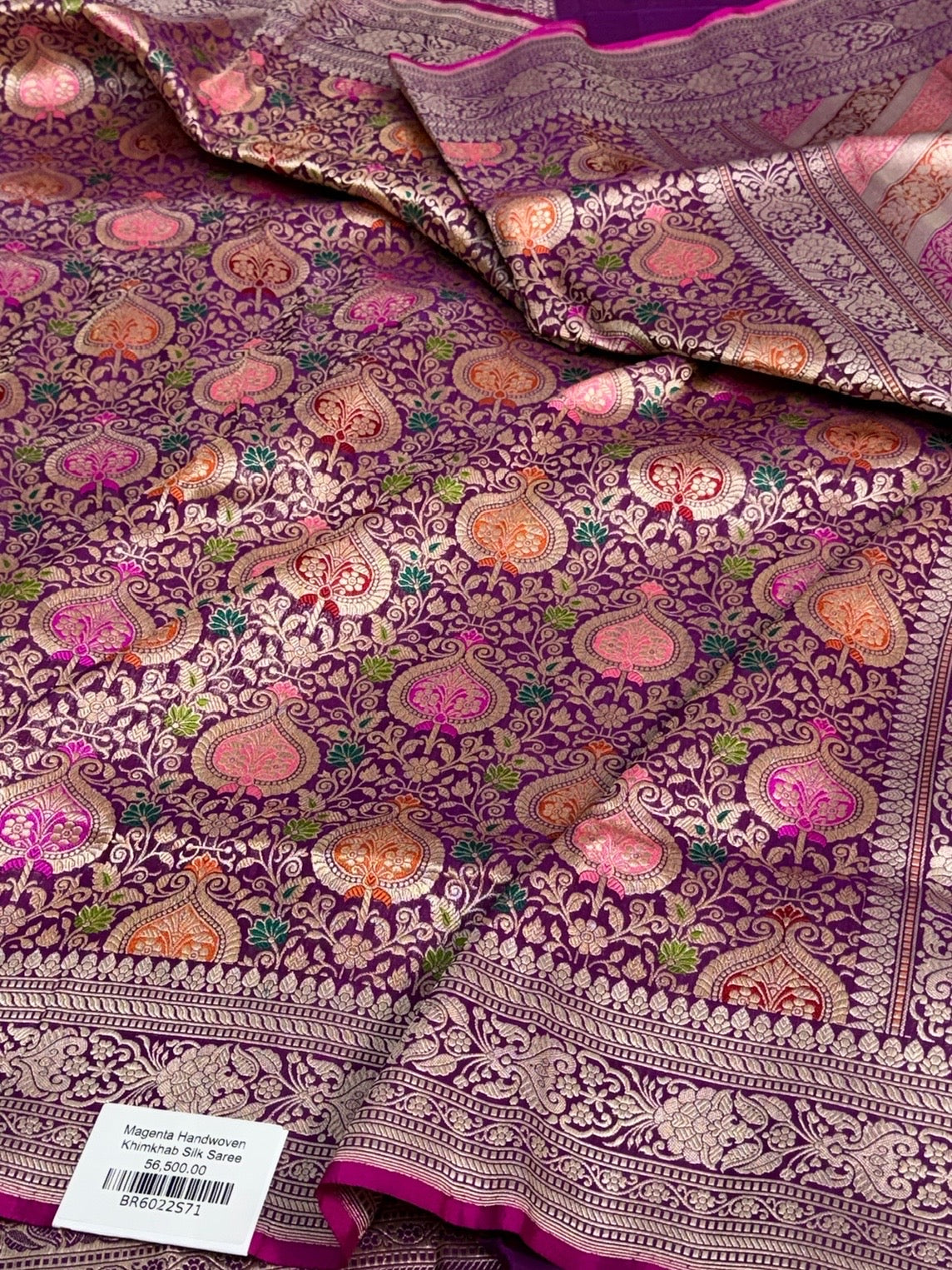 Magenta Handwoven Pure Banarasi Kimkhab Silk Brocade Saree