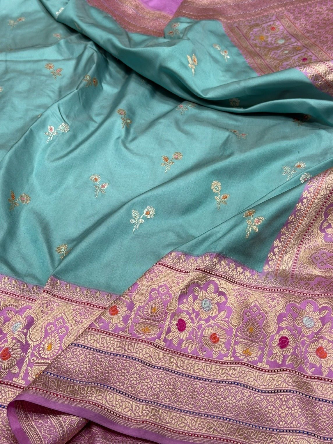 Sky Blue Handwoven Pure Banarasi Ektara Silk Saree – Kadwa Iktara Weave, Pure Mulberry Silk