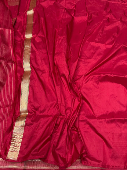 Red Handwoven Pure Banarasi Silk Saree – Kadwa Weave in 100% Katan Silk