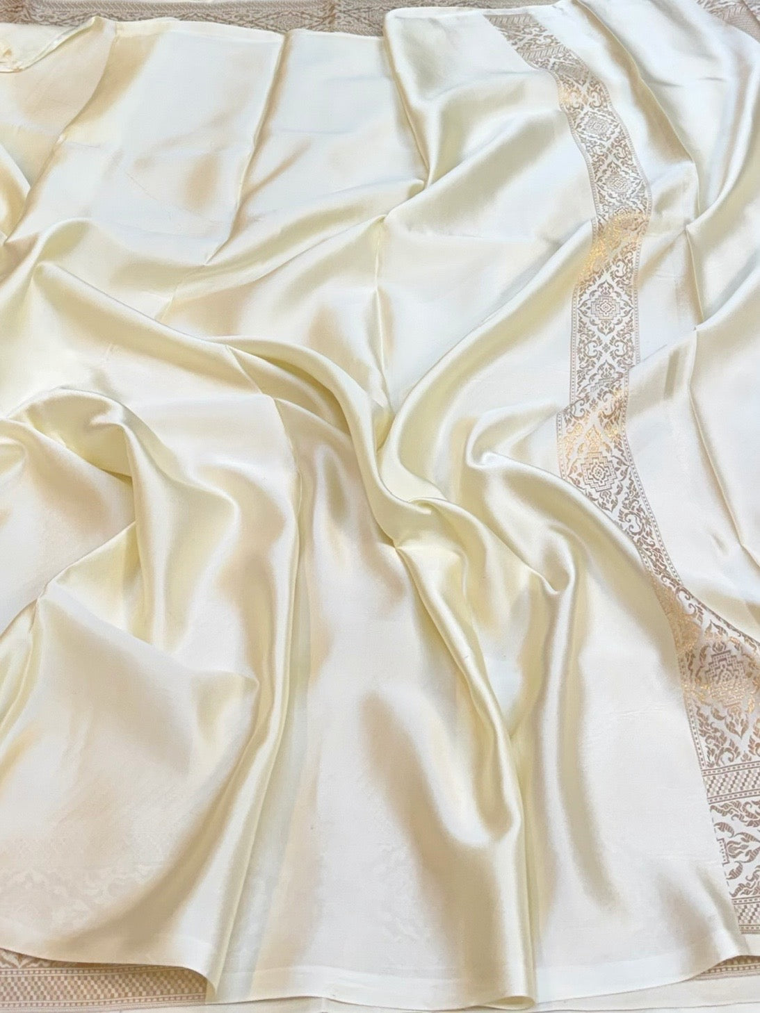 Ivory Banarasi Pure Mashru Brocade Saree