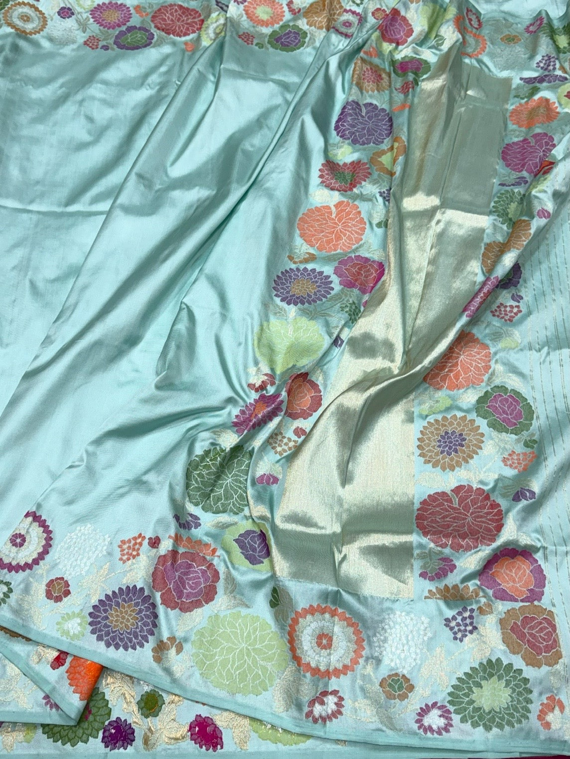 Sea Blue Handwoven Pure Banarasi Ektara Silk Saree