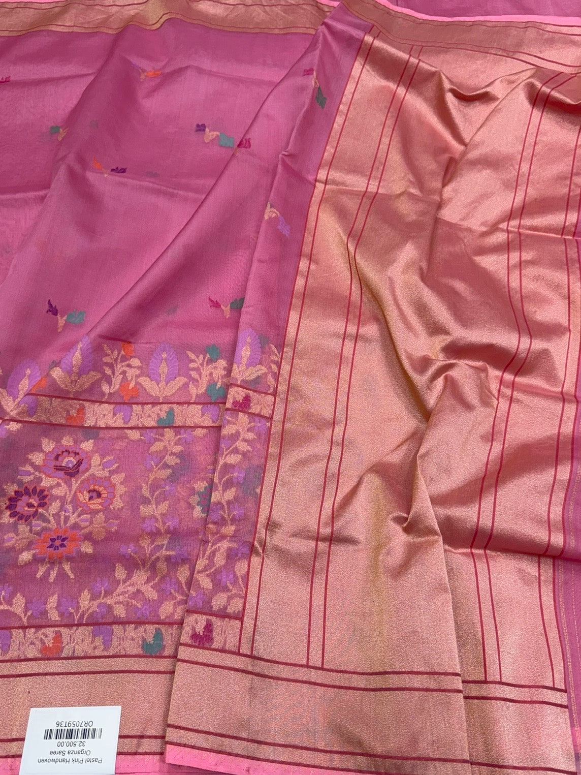 Pastel Pink Handwoven Pure Organza Silk Saree
