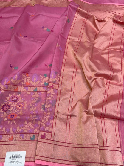Pastel Pink Handwoven Pure Organza Silk Saree