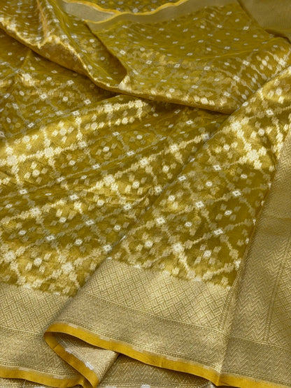 Gold Banarasi Pure Kora Tissue Silk Saree