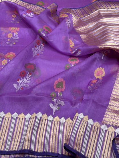 Lavender Handwoven Pure Organza Jamdani Saree
