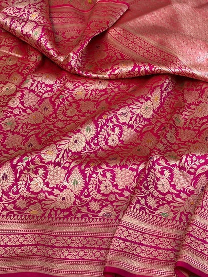 Rani Pink Banarasi Minakari Pure Katan Silk Brocade Saree