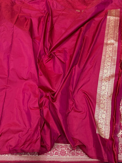 Reddish Pink Handwoven Pure Banarasi Silk Saree | Pure Katan Silk | Kadwa Weave | HMR Handlooms