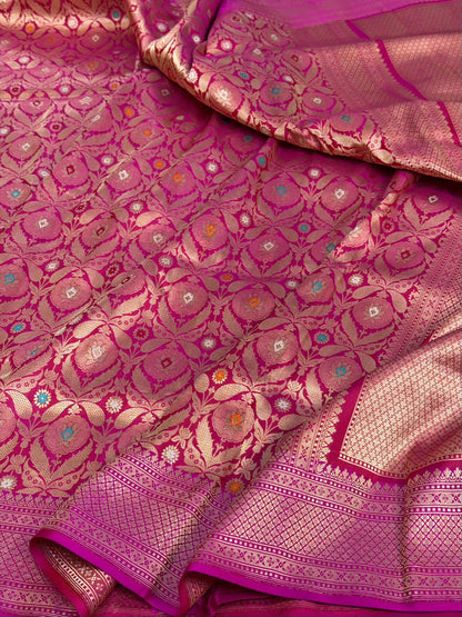 Rani Pink Handwoven Pure Banarasi Silk Brocade Saree