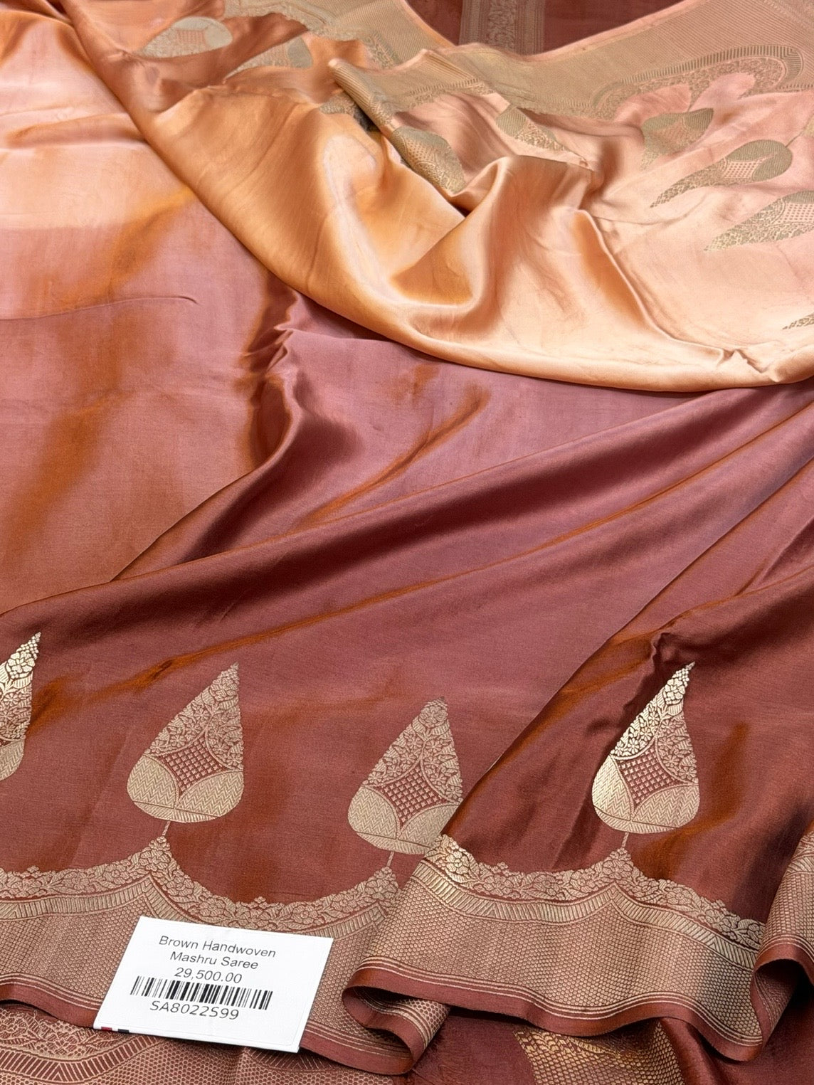 Brown Handwoven Pure Mashru Banarasi Satin Silk Saree