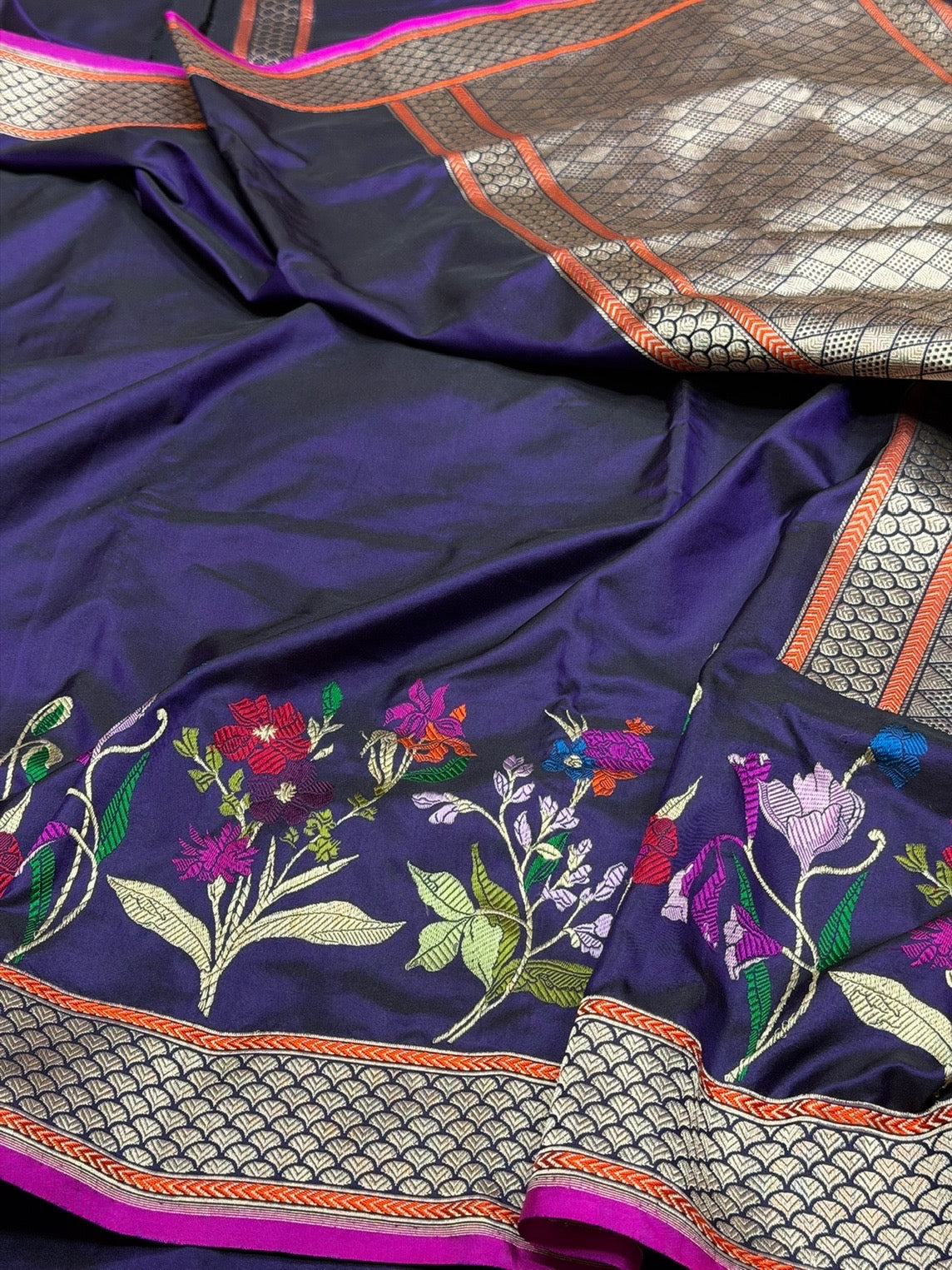 Purple Handwoven Pure Banarasi Katan Silk Saree