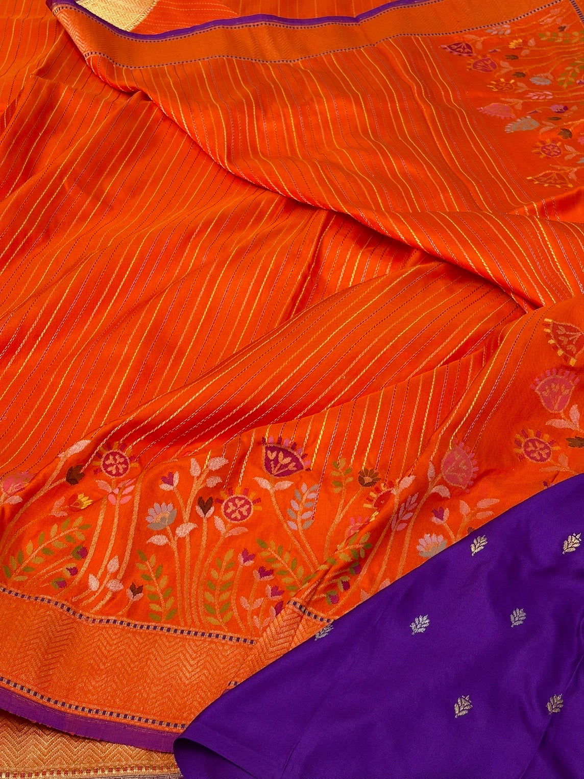 Orange Handwoven Pure Banarasi Ektara Silk Saree
