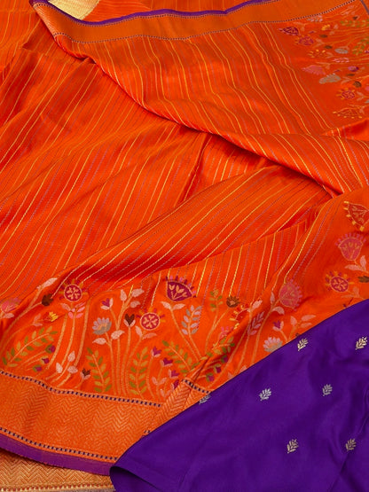 Orange Handwoven Pure Banarasi Ektara Silk Saree