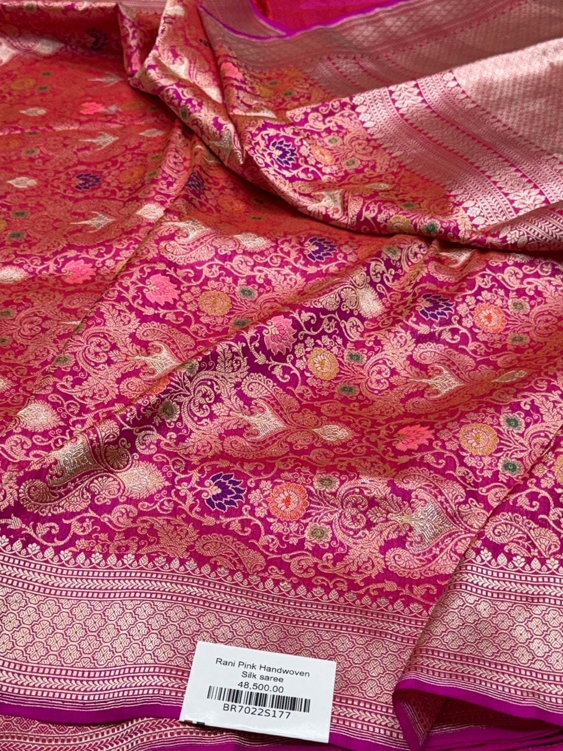 Rani Pink Handwoven Pure Banarasi Silk Brocade Saree