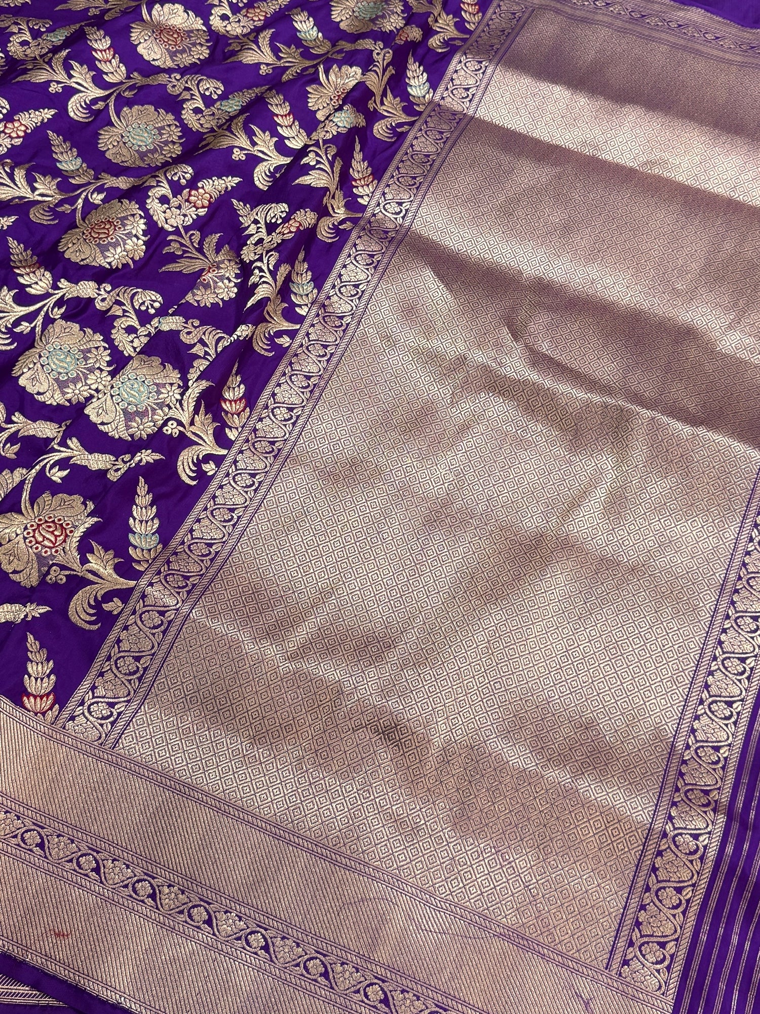 Purple Handwoven Pure Banarasi Silk Saree in Kadwa Jaal – Authentic Katan Mulberry Silk