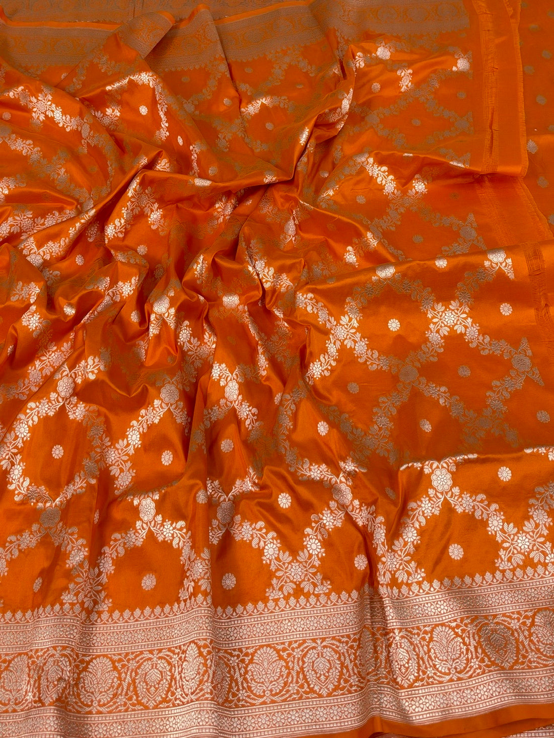 Orange Banarasi Pure Katan Silk Saree
