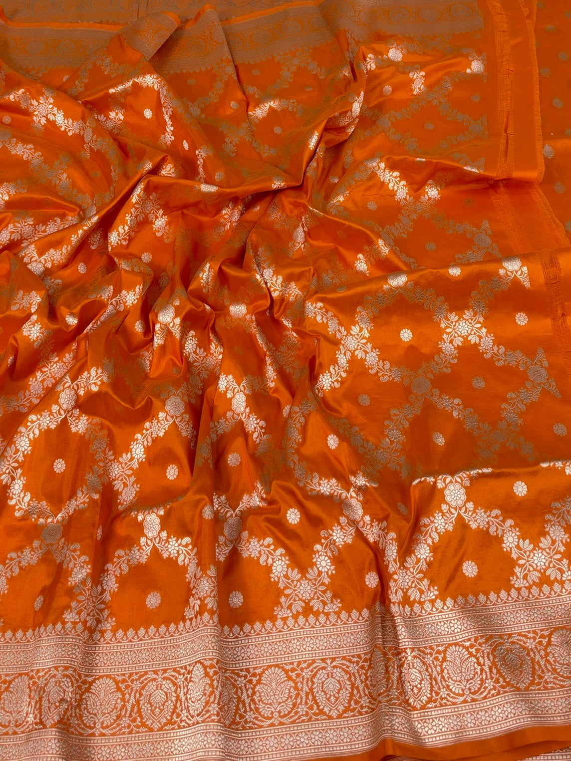 Orange Banarasi Pure Katan Silk Saree