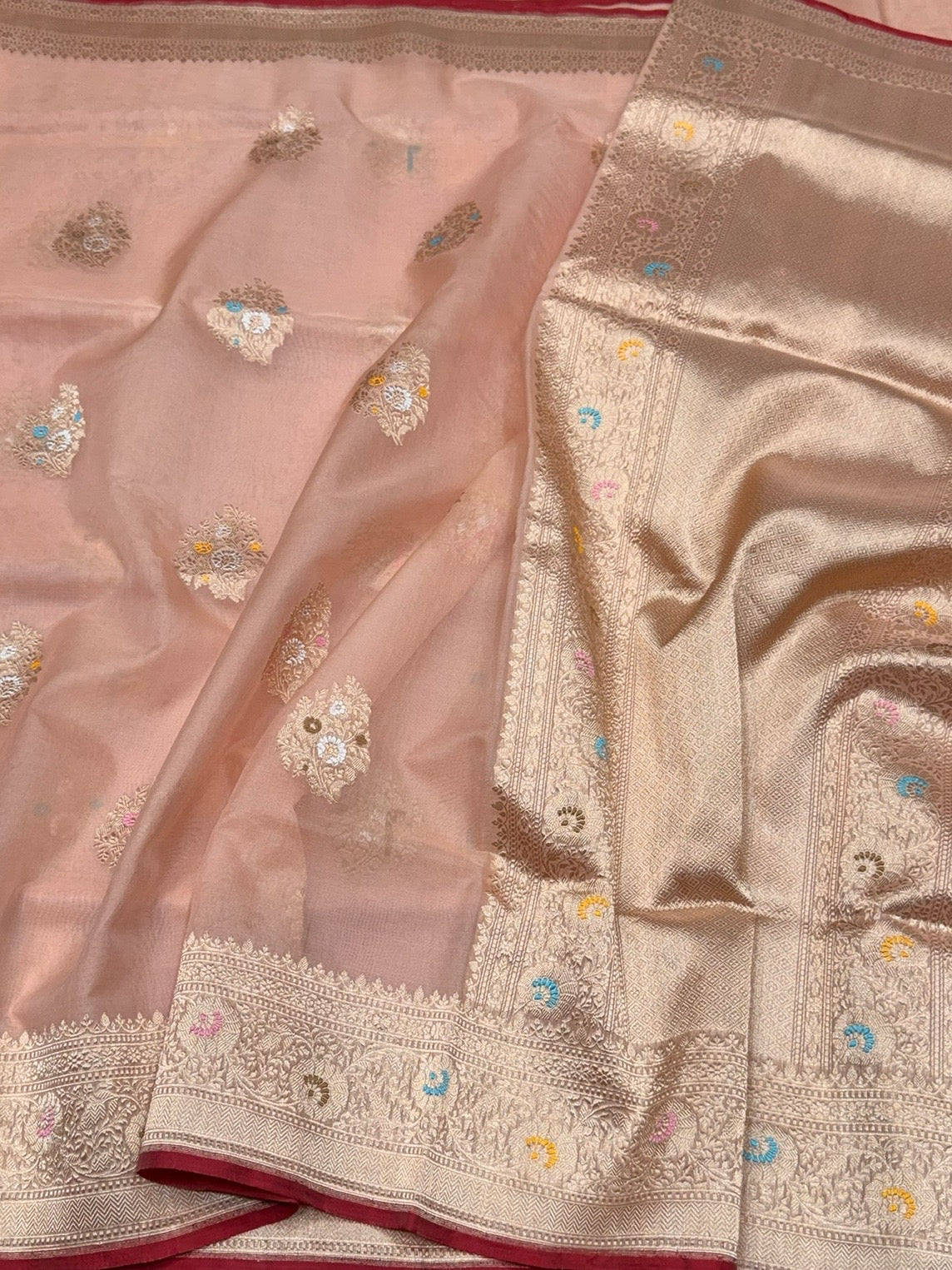 Peach Handwoven Pure Organza Silk Saree