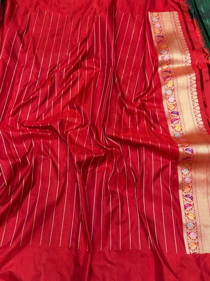 Bottle Green Handwoven Pure Banarasi Silk Saree